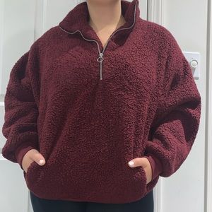 Maroon / garnet quarter zip fuzzy pullover